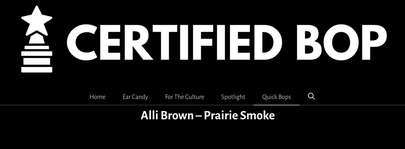 Screenshot of the header of certifiedbop.com showing Alli Brown's story